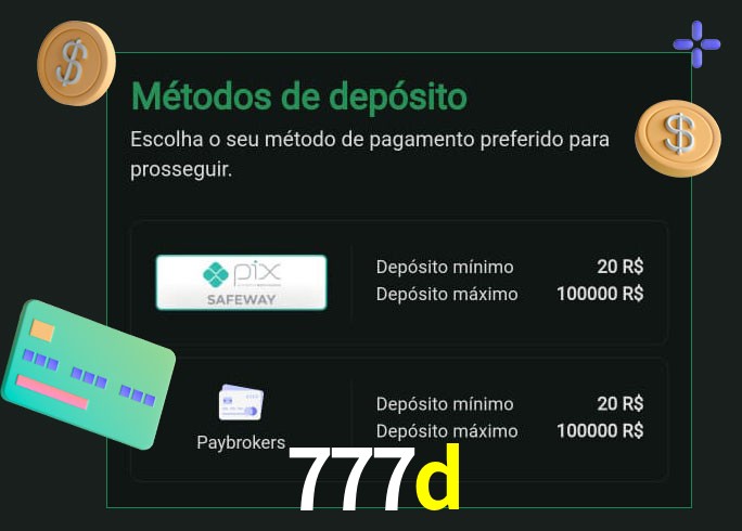 O cassino 777d oferece uma grande variedade de métodos de pagamento